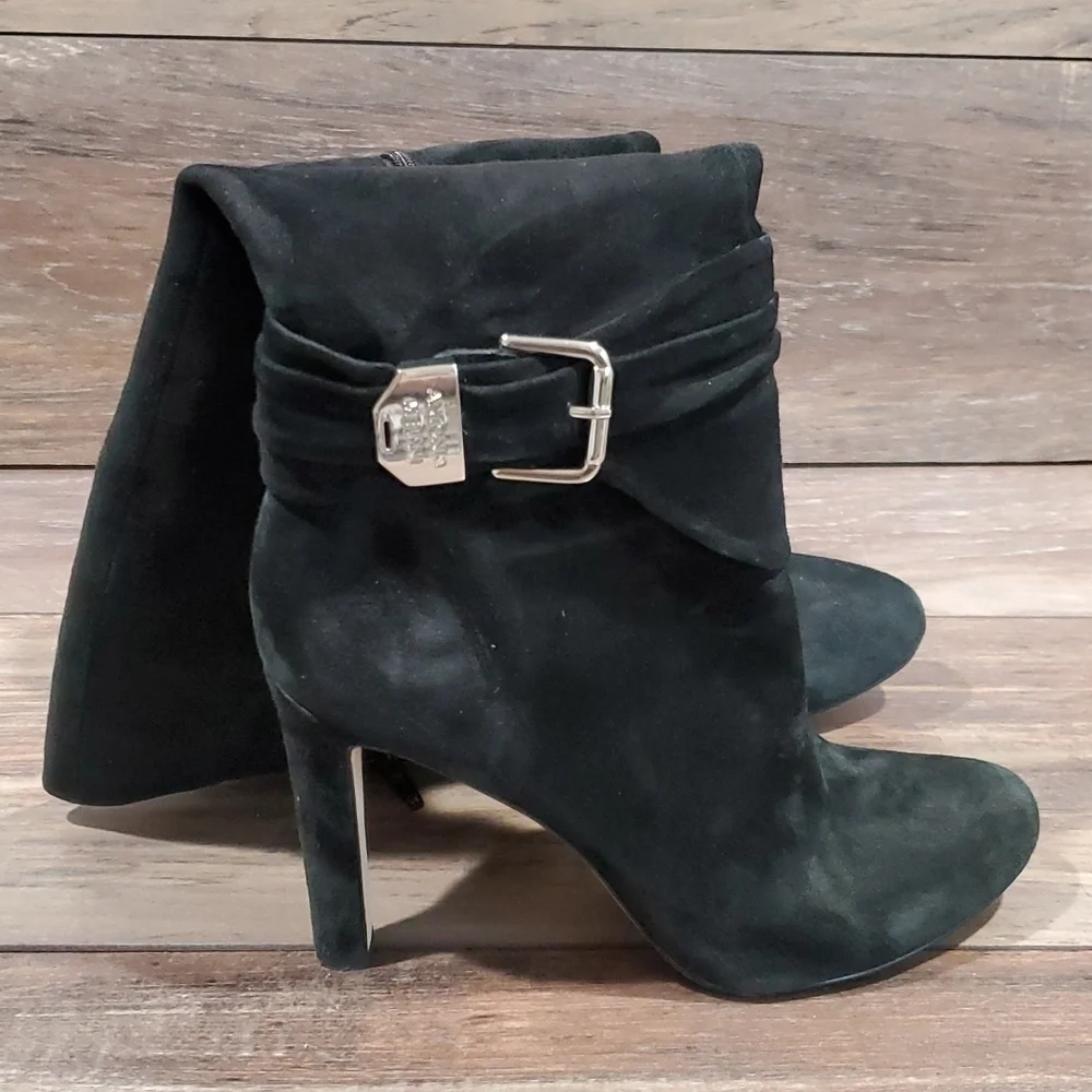 Antonio Melani leather tall heels boots shoes sz 7.5M pull on